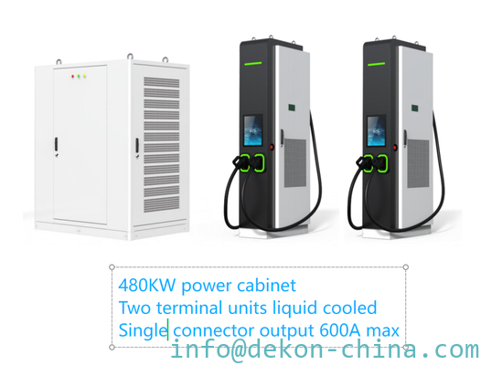 Liquid cooled 500A ultra fast 480kW-Eichrecht distributed DC Charger with 3 terminals supplier