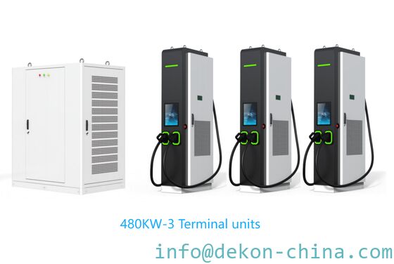 Liquid cooled 500A ultra fast 480kW-Eichrecht distributed DC Charger with 3 terminals